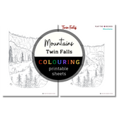 Mountains: Twin Falls Colouring Sheets ⌲ Printable