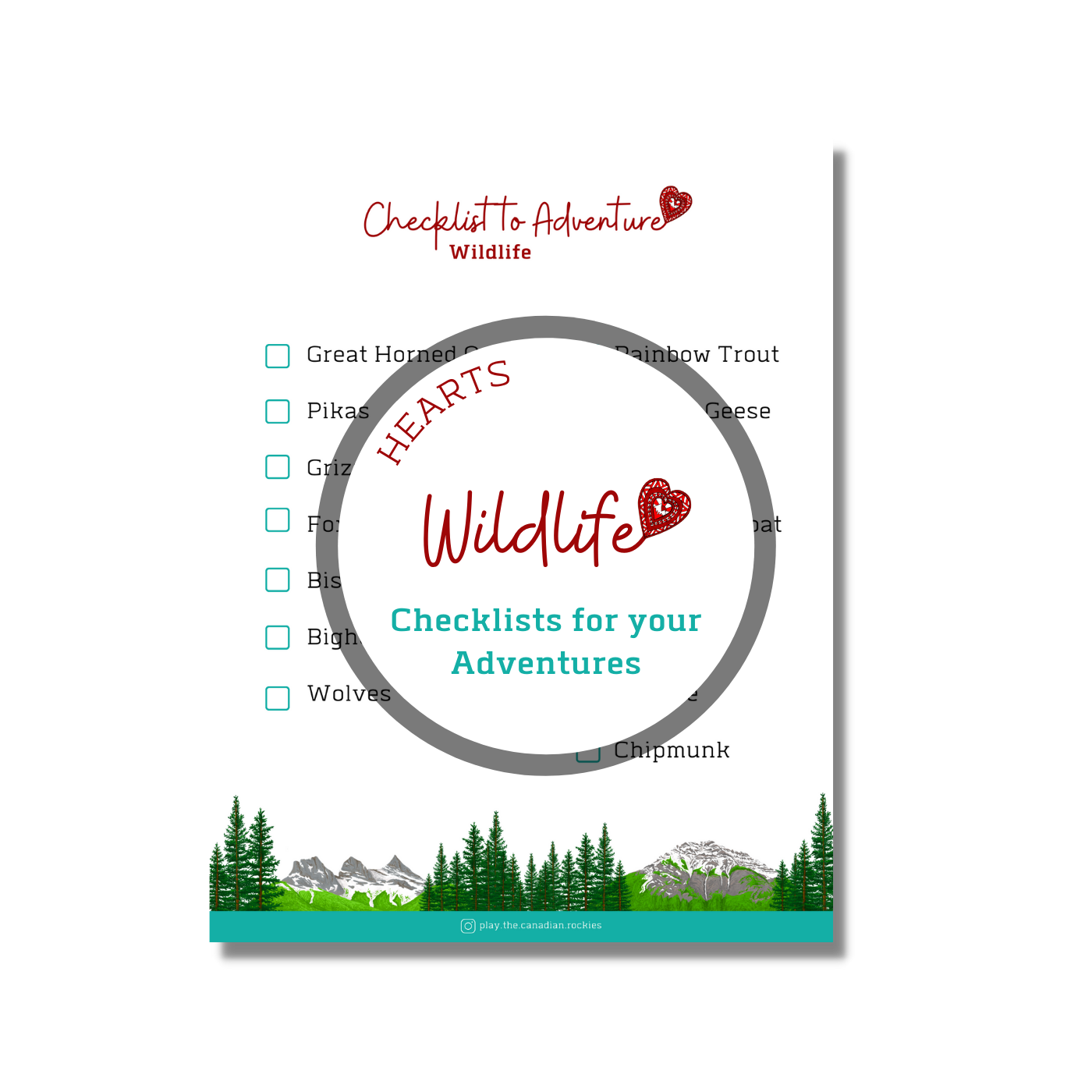 Checklist to Adventure: Wildlife - Hearts ⌲ Printable