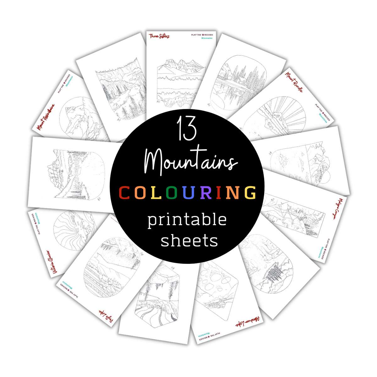 Set of 13 Mountains Colouring Sheets ⌲ Printable