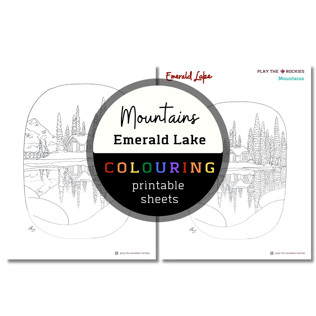 Mountains: Emerald LakeColouring Sheets ⌲ Printable