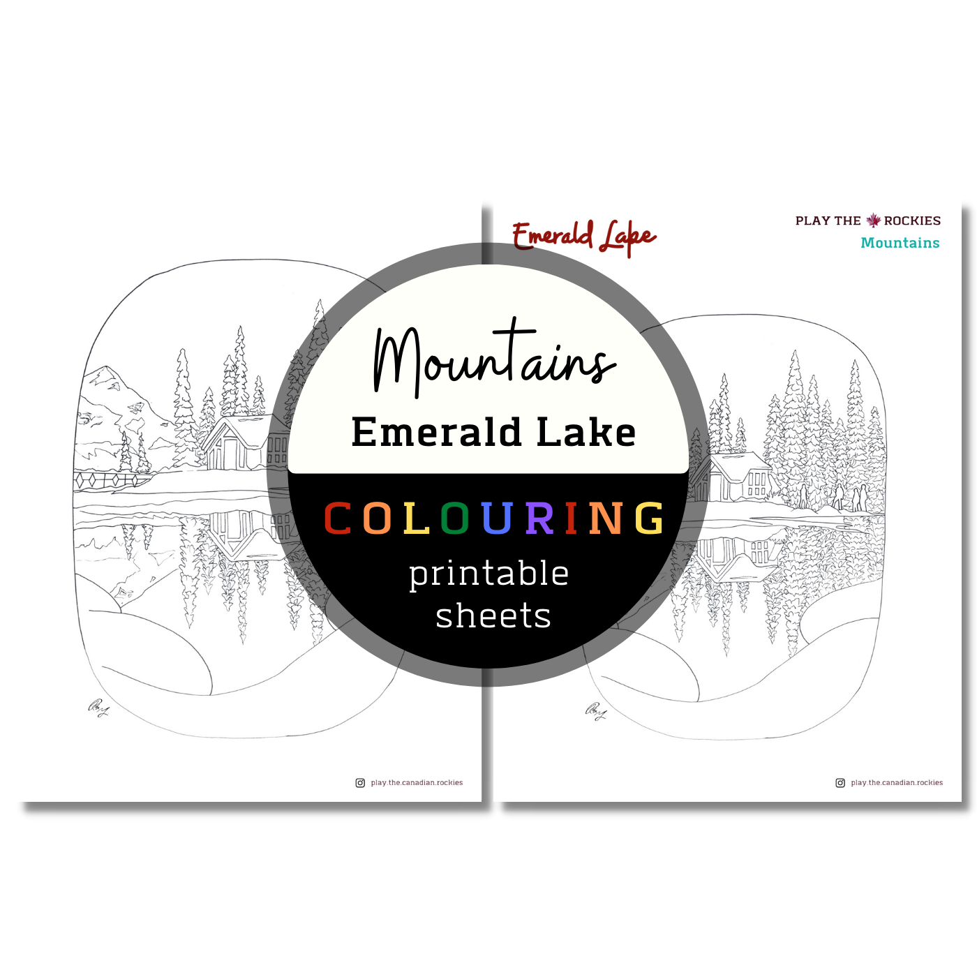 Mountains: Emerald LakeColouring Sheets ⌲ Printable