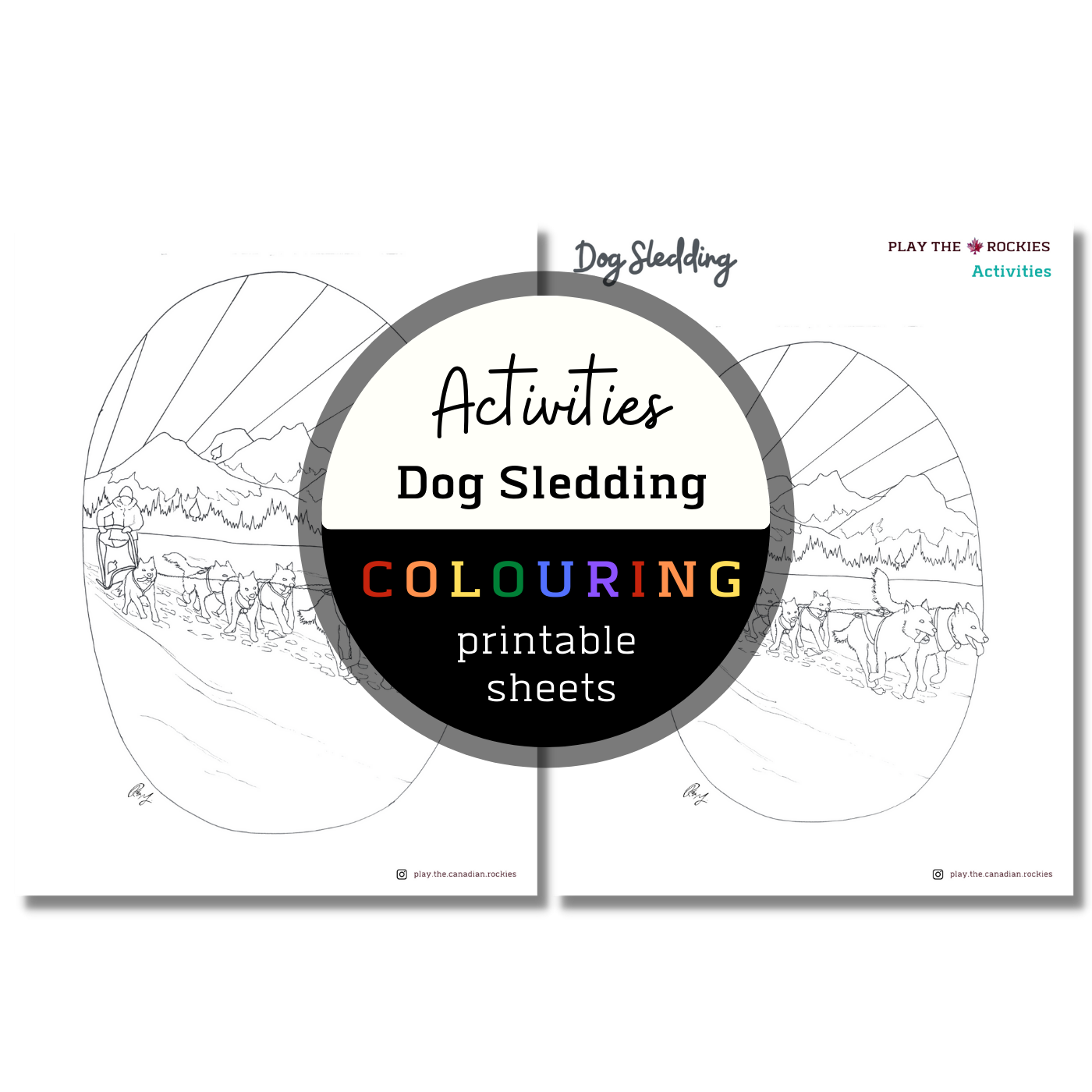 Activities: Dog Sledding Colouring Sheets ⌲ Printable