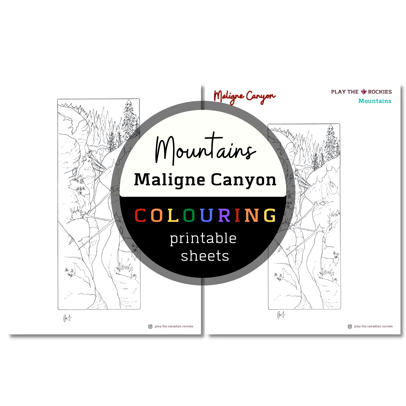 Mountains: Maligne Canyon Colouring Sheets ⌲ Printable
