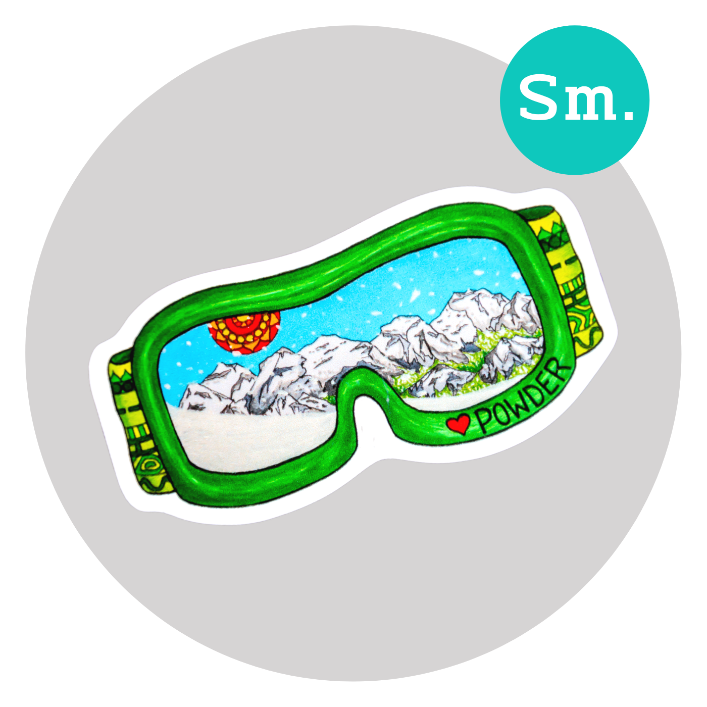 Love Powder Goggles Sticker: Purple, Orange, Green ⌲ Small 2.5"x1.25"