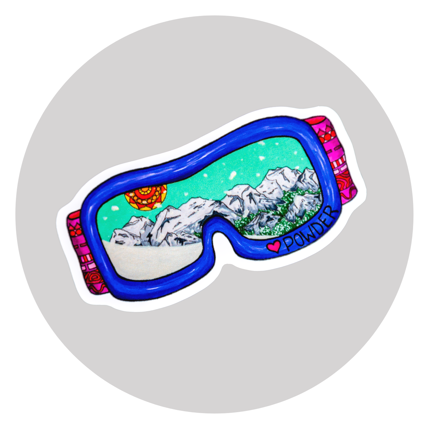 Love Powder Goggles Sticker: Purple, Orange, Green ⌲ Small 2.5"x1.25"