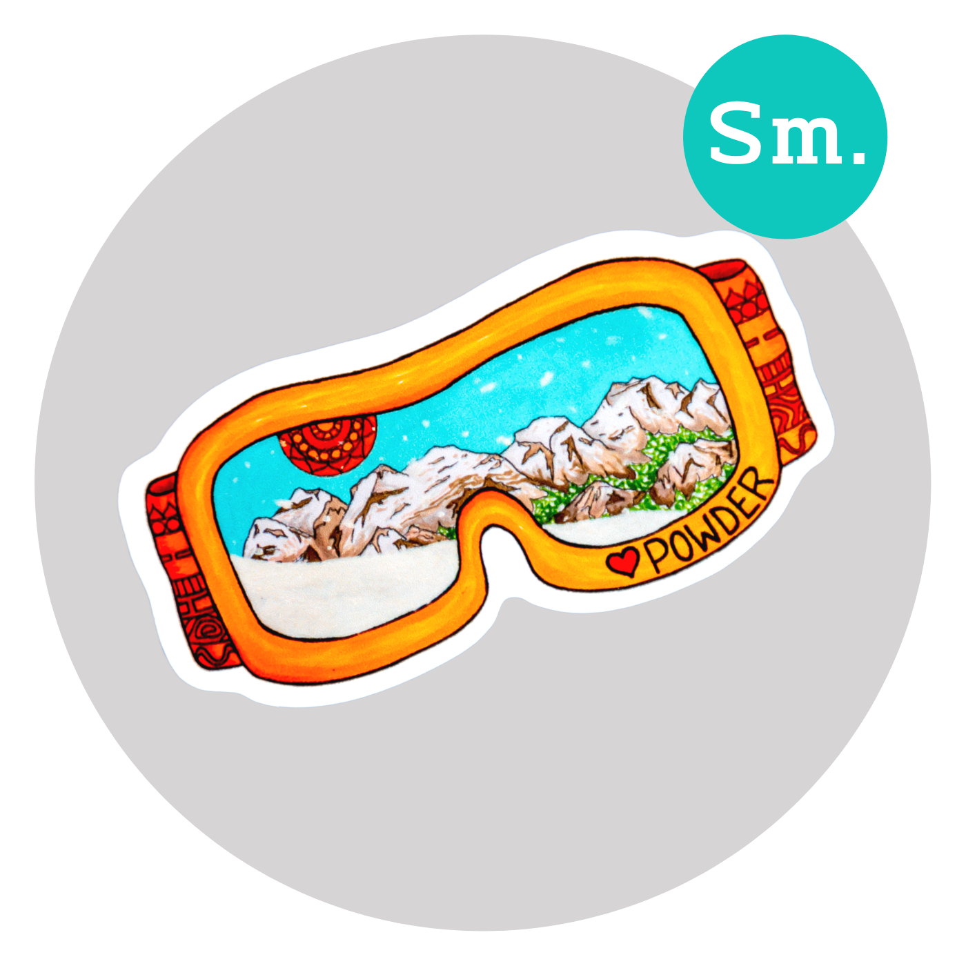 Love Powder Goggles Sticker: Purple, Orange, Green ⌲ Small 2.5"x1.25"