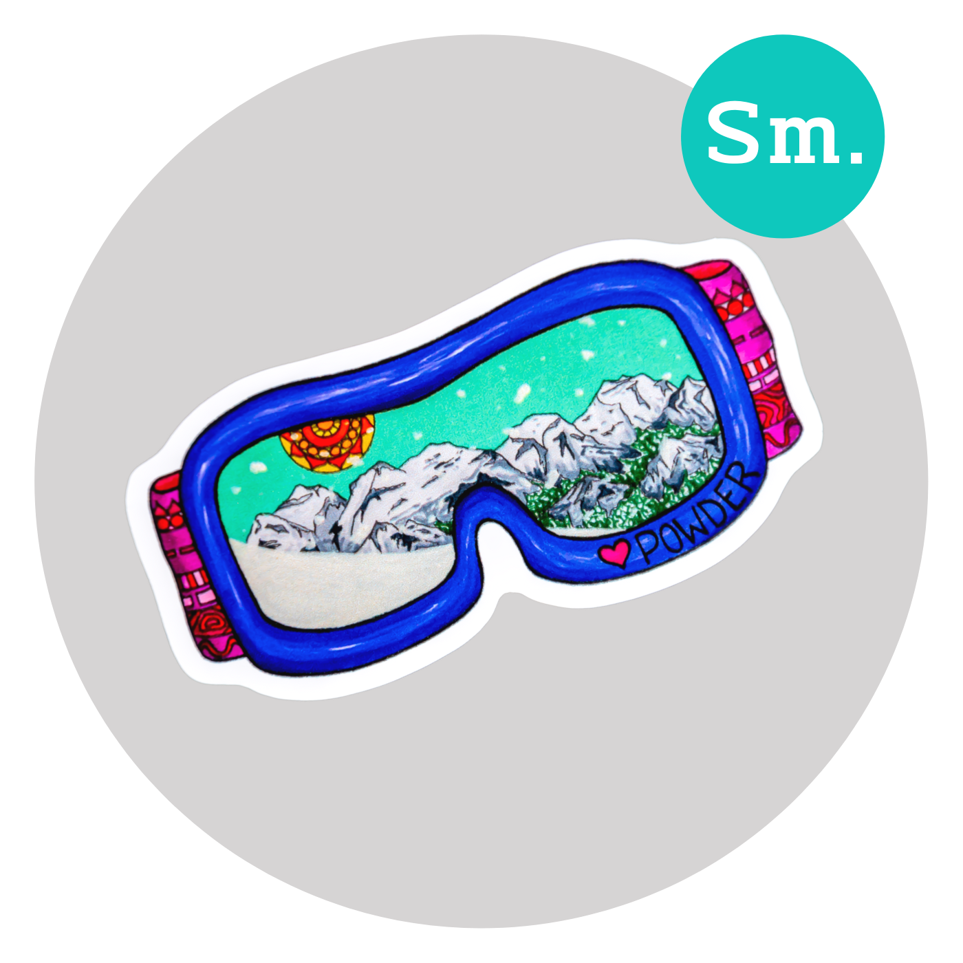 Love Powder Goggles Sticker: Purple, Orange, Green ⌲ Small 2.5"x1.25"