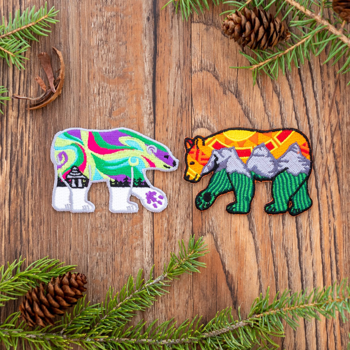 Set of 2: Polar Bear + Grizzly Bear Patch Duo